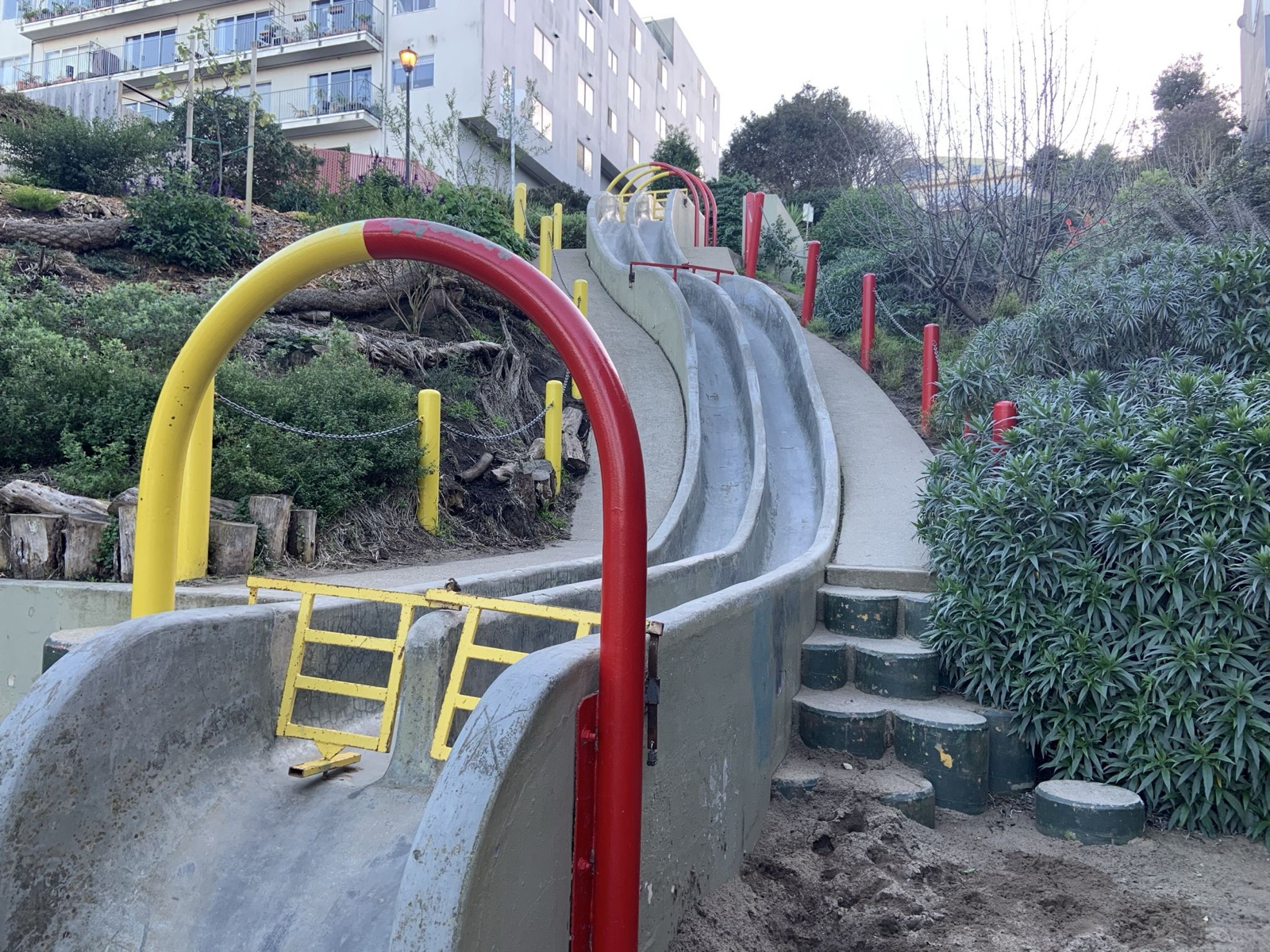 Concrete slides at Seward Mini Park
